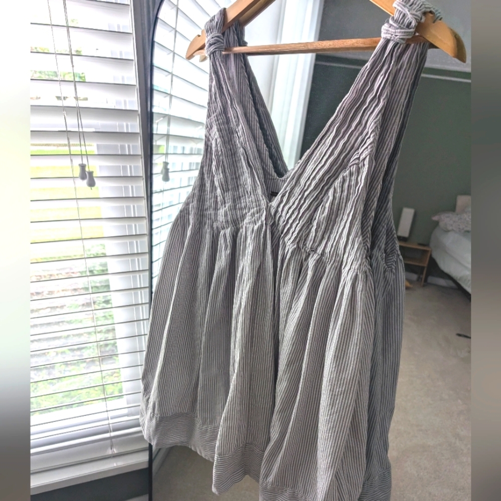 Women’s Sleeveless Striped Summer Dress - Gray/White